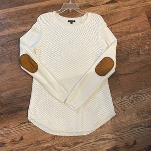 Lety & me white sweater size large with suede elbow patches
